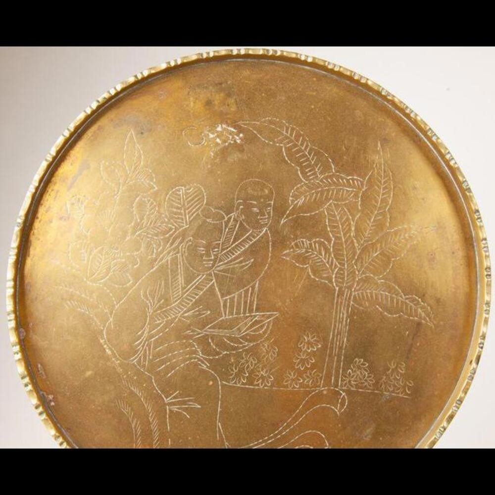 Antique Engraved Brass Decorative Trays - Set of 3